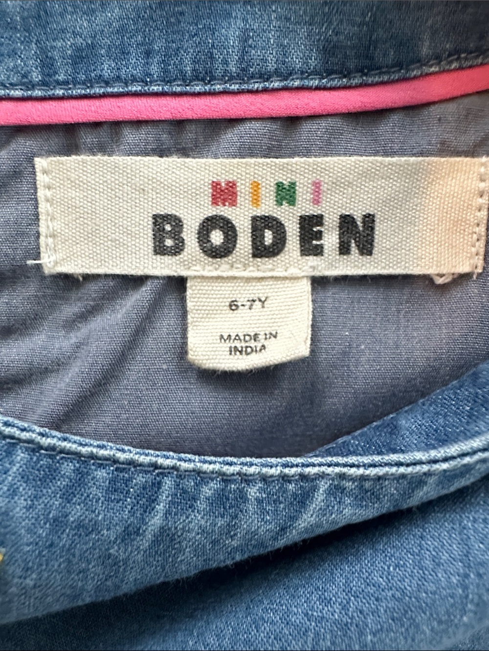 Mini Boden Girls Denim Star Patch Tiered Dress Size 6/7 Years EUC - Picture 2 of 10